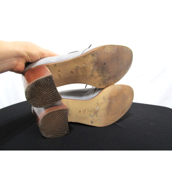 Topshop Gray Leather Lace Up Block Heel Booties Women 9-9.5 US/40 EU - Picture 8 of 11